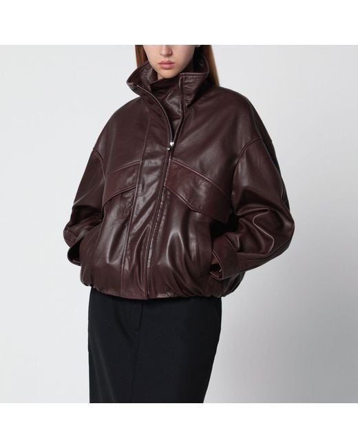 Nour Hammour Brown Roland Ebony Leather Bomber Jacket