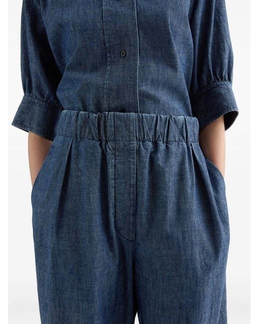 Jil Sander Blue Cotton Wide-Leg Trousers