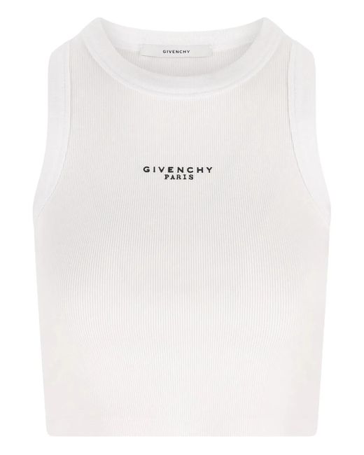 Givenchy White Cotton Cropped Tank Top With Paris Print