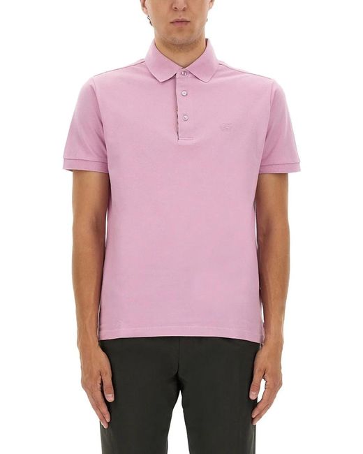 Etro Pink Cotton Polo Shirt With Pegasus for men