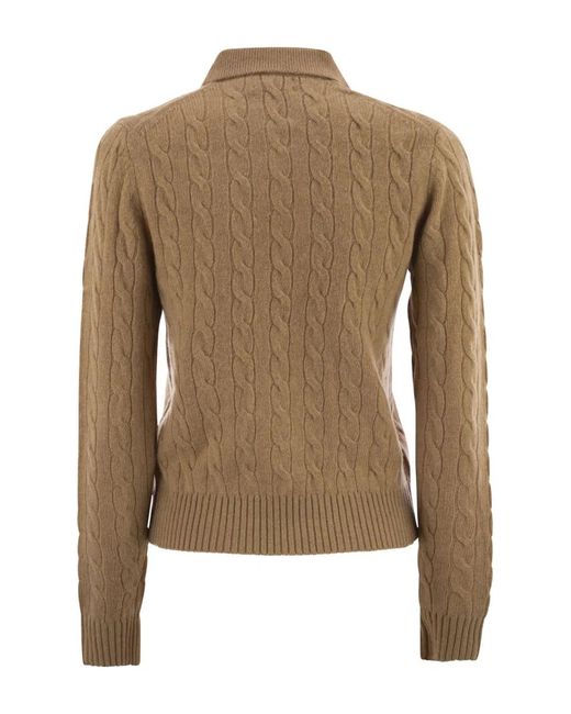 Polo Ralph Lauren Brown Wool And Cashmere Polo Shirt With Cable Knit