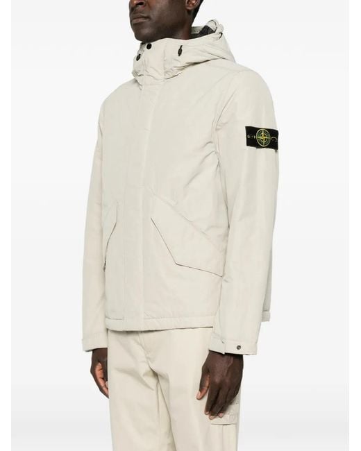 Stone Island White Micro Reps Hooded Down Jacket for men