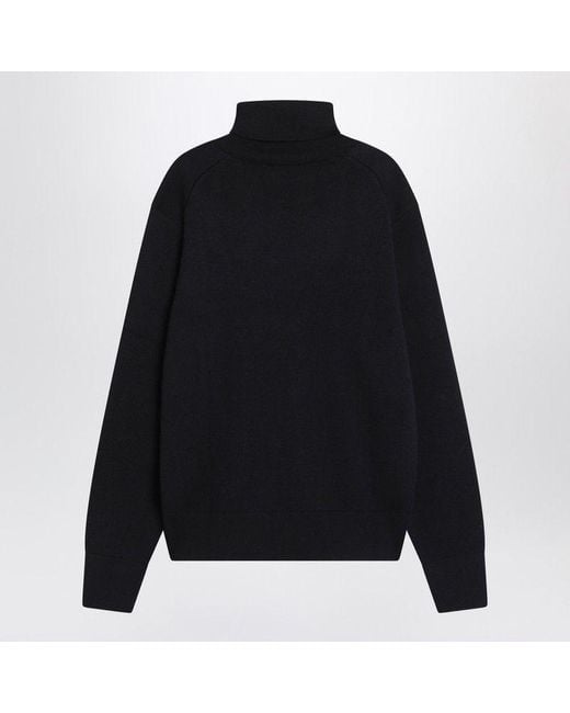 AMI Black De Coeur Monogram Heart-Embroidered Turtleneck Sweater for men