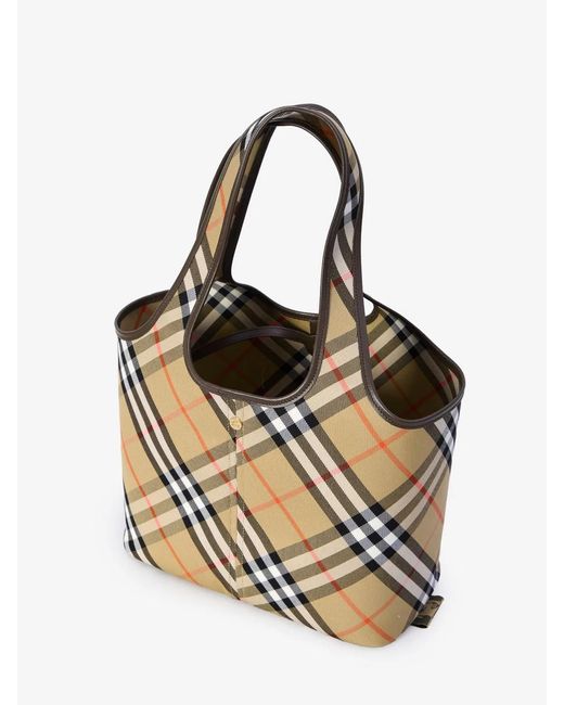 Burberry Natural Embroidered Canvas Small Check Shopping Bag