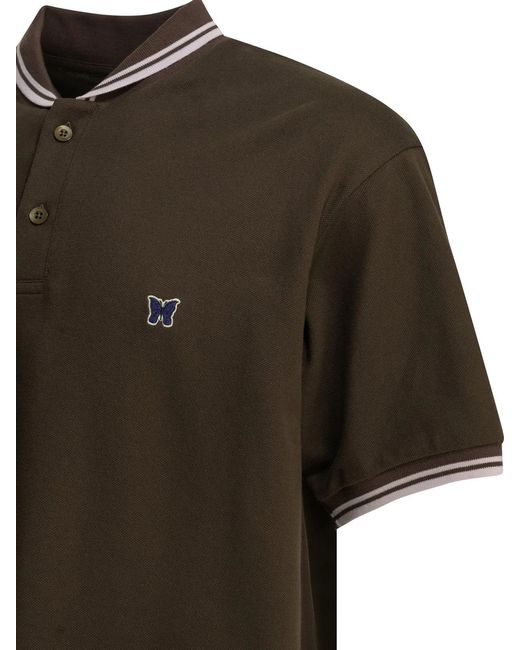 Needles Green Shawl Collar Cotton Polo Shirt for men
