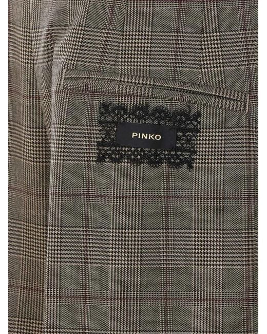 Pinko Gray Straight-Leg Tailored Pants With Classic Plaid Design