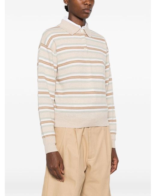 Guest In Residence White Striped Cashmere Polo Shirt