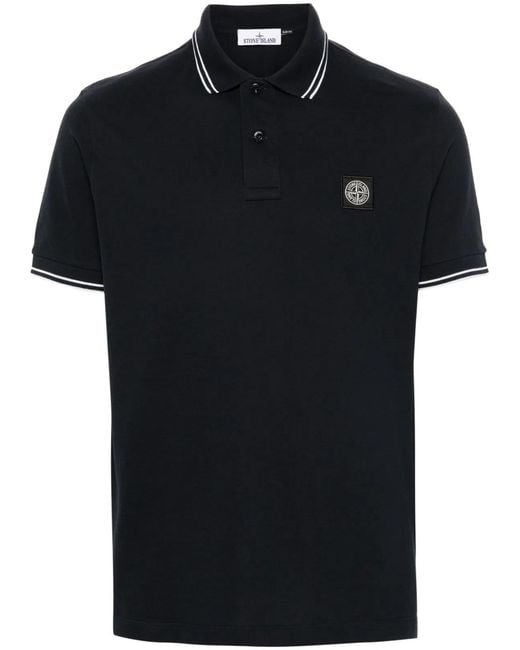 Stone Island Black Slim Fit Short Sleeve Polo Shirt With Compass Patch for men