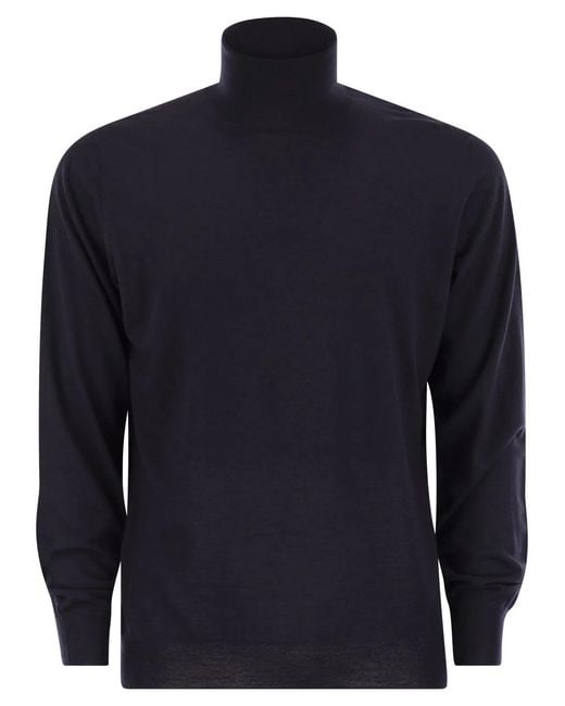Fedeli Blue Superfine Wool Turtleneck Derby for men