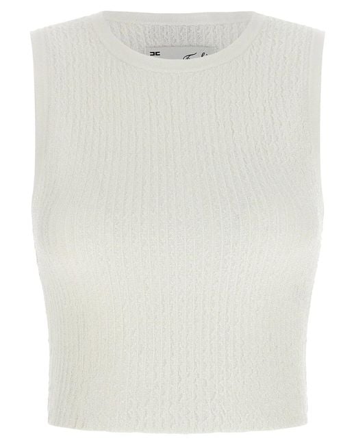 Elisabetta Franchi White Ribbed Crop Top