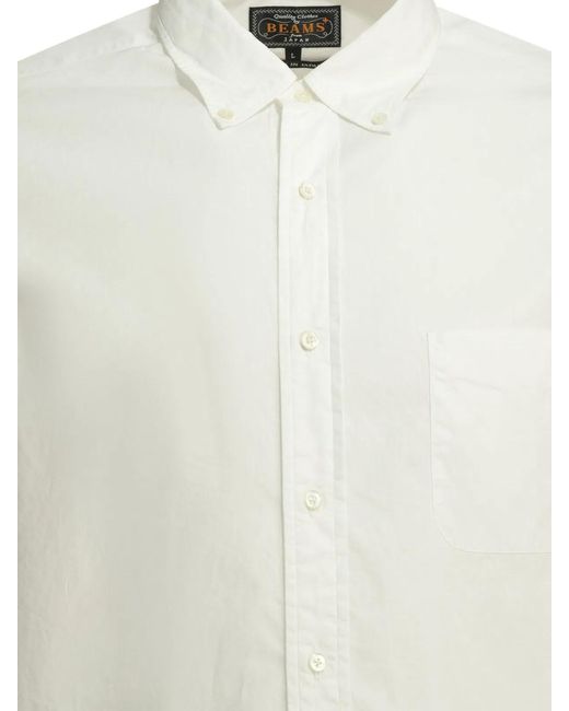 Beams Plus White B.D. Color Broad Cotton Casual Shirt for men