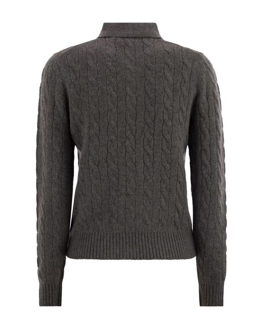 Polo Ralph Lauren Black Wool And Cashmere Polo Shirt With Cable Knit