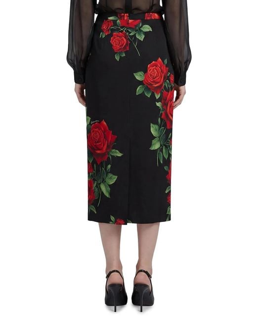 Dolce & Gabbana Black Dolce&Gabbana Rose Print Midi Skirt