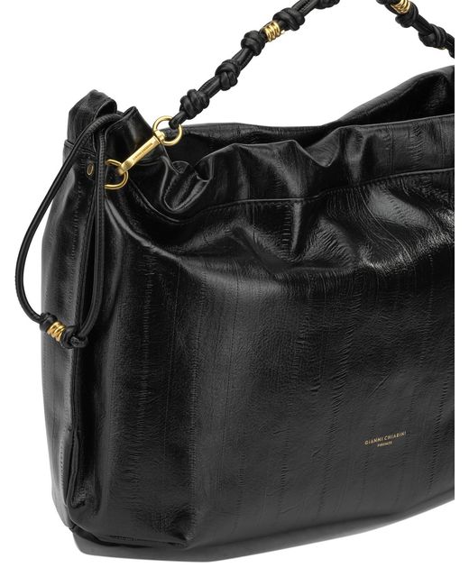 Gianni Chiarini Black Cow Leather Polyester Polyurethane Cotton Polyester Shoulder Bags