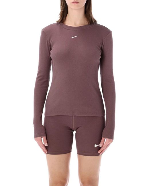 Nike Purple Ribbed Slim Long Sleeve T-Shirt
