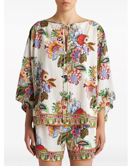 Etro Gray Cotton And Silk Blend Top