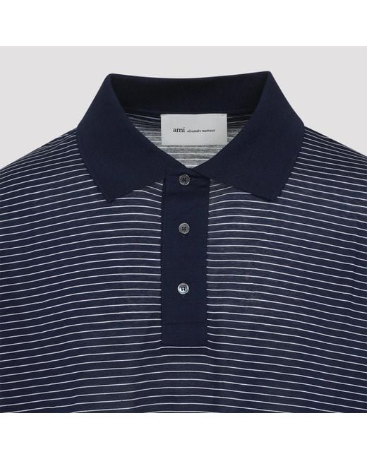 AMI Blue Striped Cotton Polo