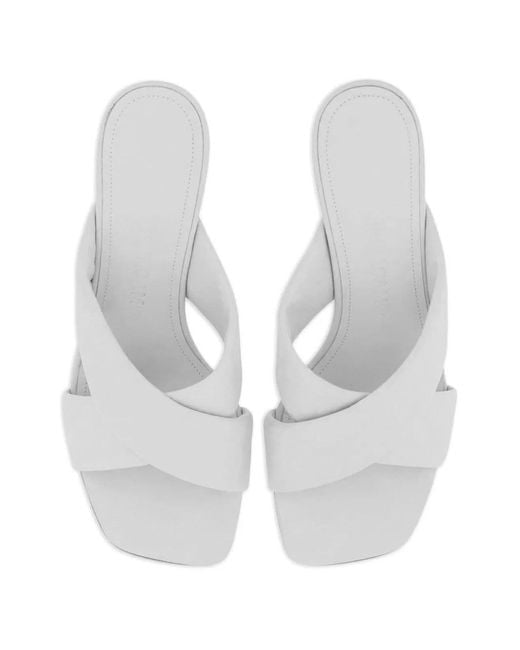 Ferragamo White Crossover-Strap Detail Lambskin Mules