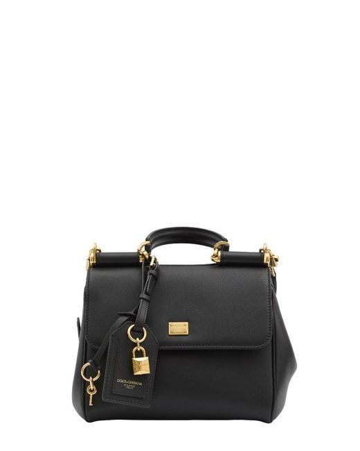 Dolce & Gabbana Black Dolce & Gabbana Medium My Sicily Structured Leather Handbag