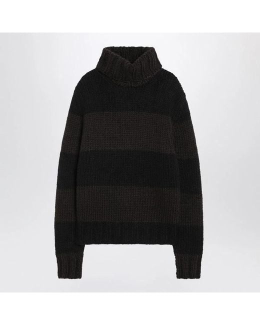 Dolce & Gabbana Black Dolce & Gabbana Striped Wool-Blend Turtleneck Sweater for men