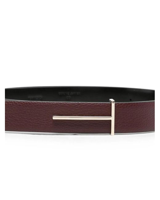 Tom Ford White Grained Leather And Spazzolato Leather Slim T Belt
