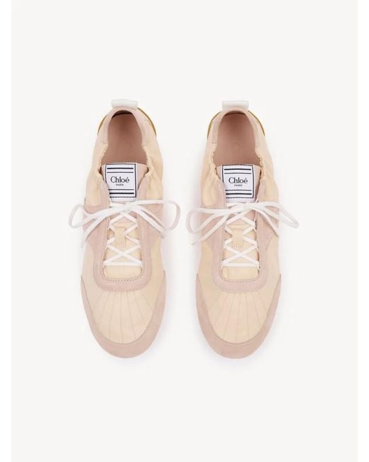 Chloé Natural Two-Tone Canvas And Leather Chlo㨠Kick Sneakers