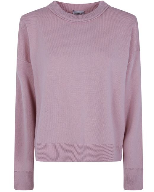 Mrz Purple Cropped Oversized Round Neck Sweater
