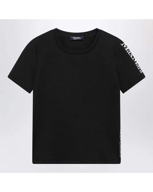 Max Mara Black Cotton-Blend T-Shirt With Embroidered Logo