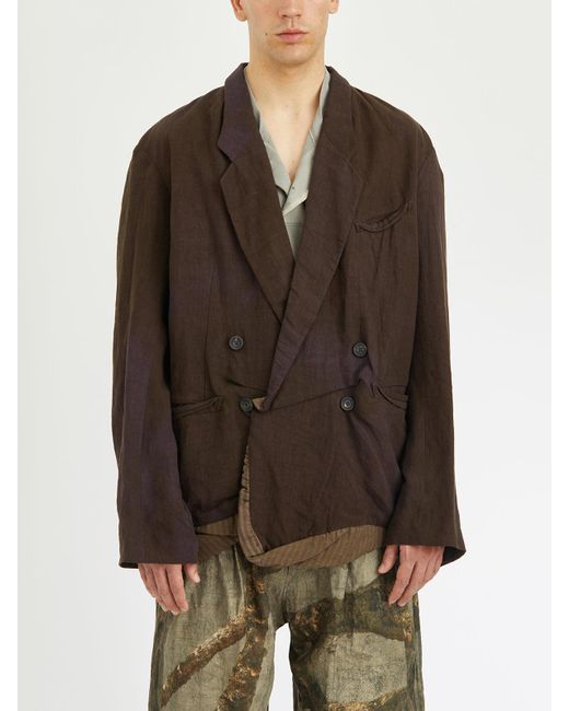Ziggy Chen Brown Double Breasted Linen Blazer for men