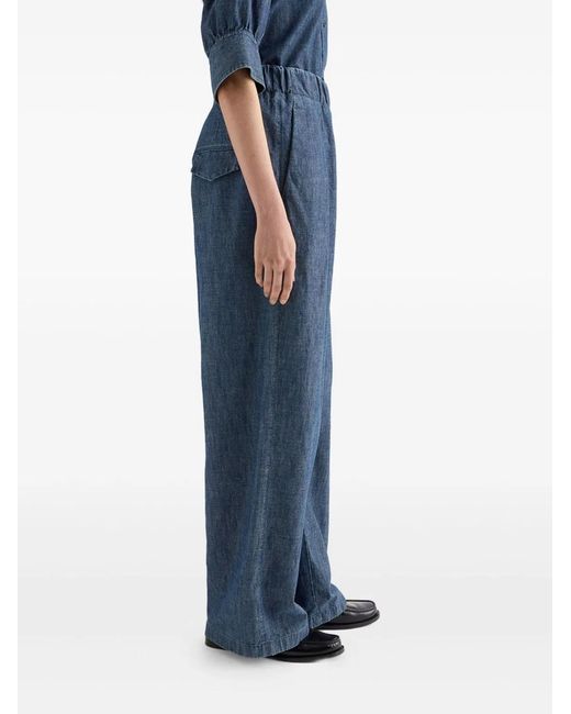 Jil Sander Blue Cotton Wide-Leg Trousers