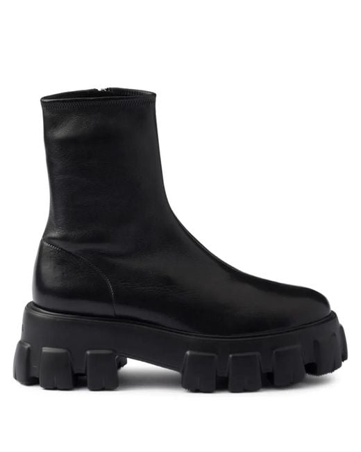 Prada Black Nappa Leather Monolith Ankle Boots
