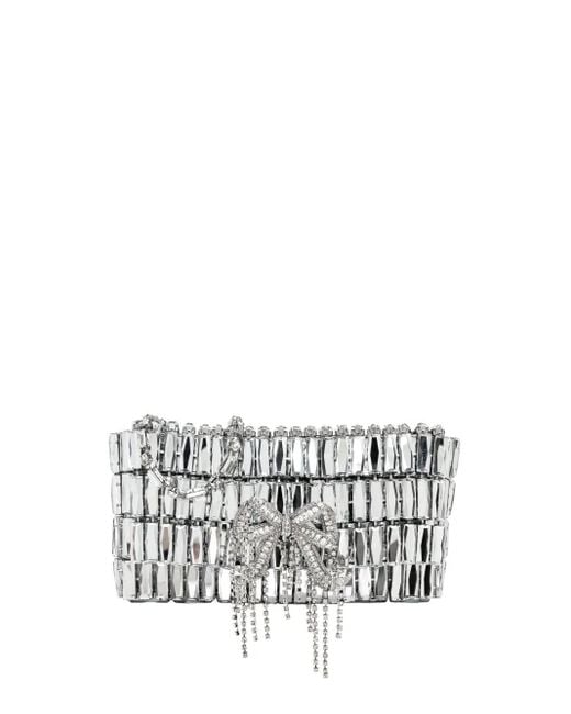 Self-Portrait White Mini Clutch Bag With Bow Embellishment