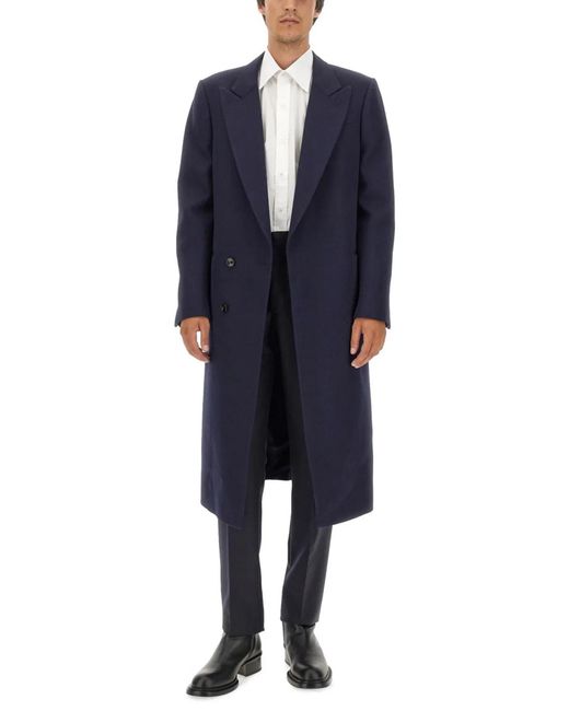 McQueen Blue Double-Breasted Coat for men