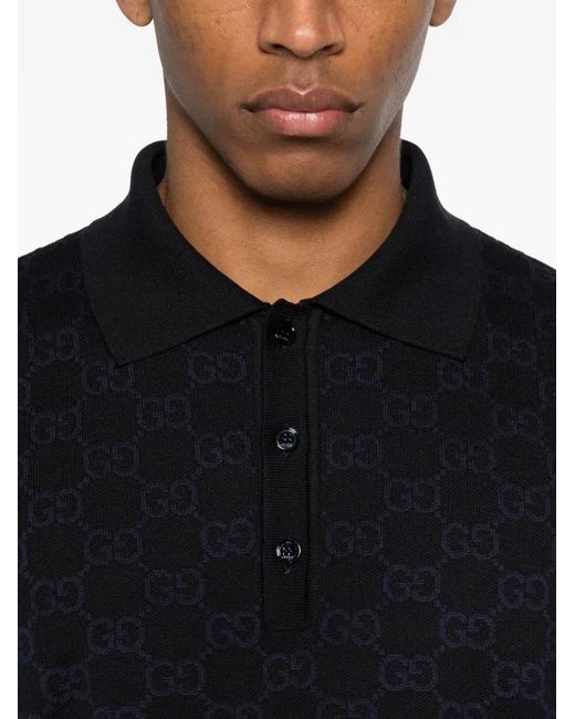 Gucci Black Knitted Short-Sleeve Polo for men