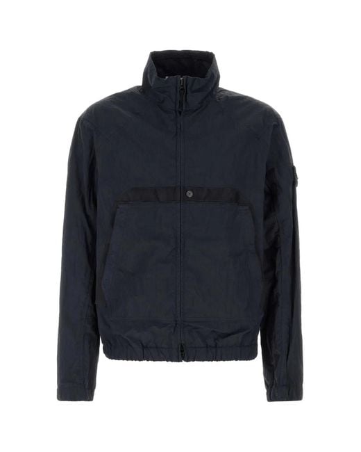 Stone Island Blue Dark Mock Collar Jacket for men