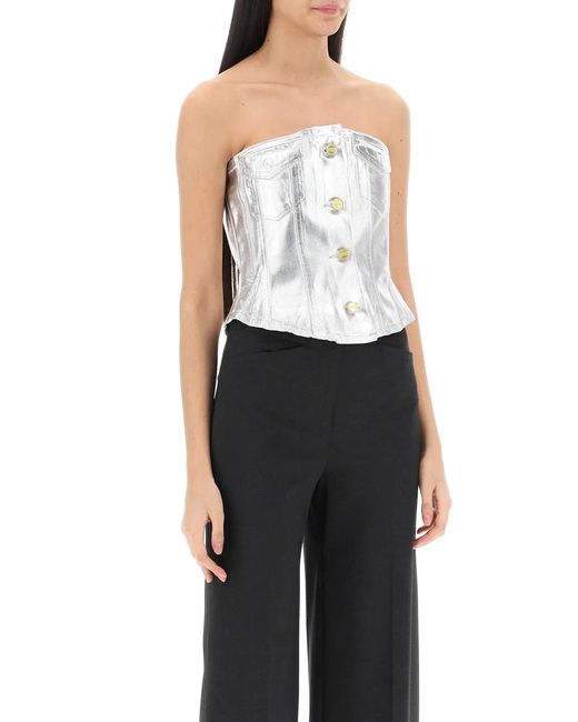 Ganni White Organic Cotton Denim Corset