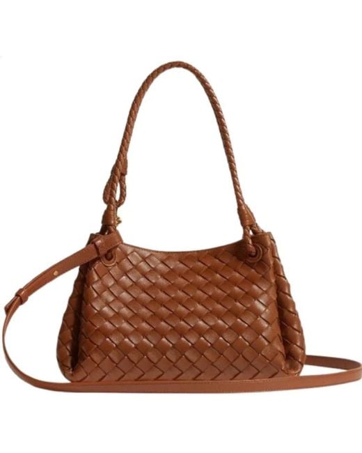 Bottega Veneta Brown Intrecciato Leather Shoulder Pouch