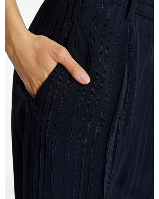 Victoria Beckham Blue Wide Trousers Embroidered Stripes