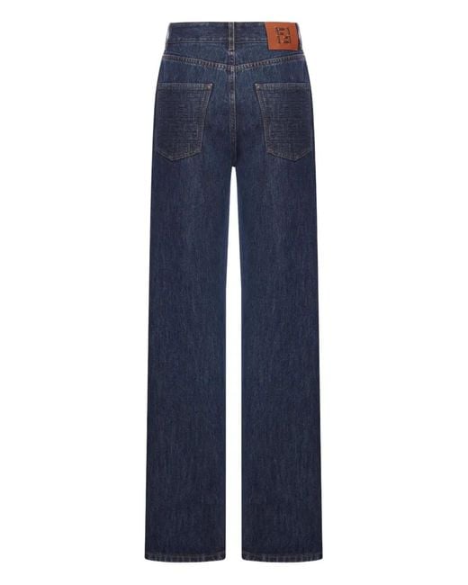 Fendi Blue High-Waisted And Straight Leg Five-Pocket Jeans