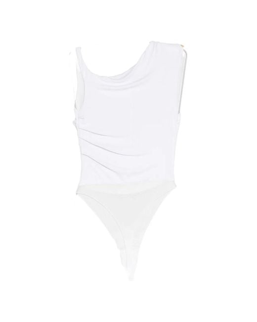 Elisabetta Franchi White Jersey Bodysuit With Jewel Shoulder