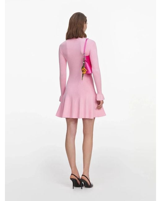 Self-Portrait Pink Viscose Knit Tie Mini Dress