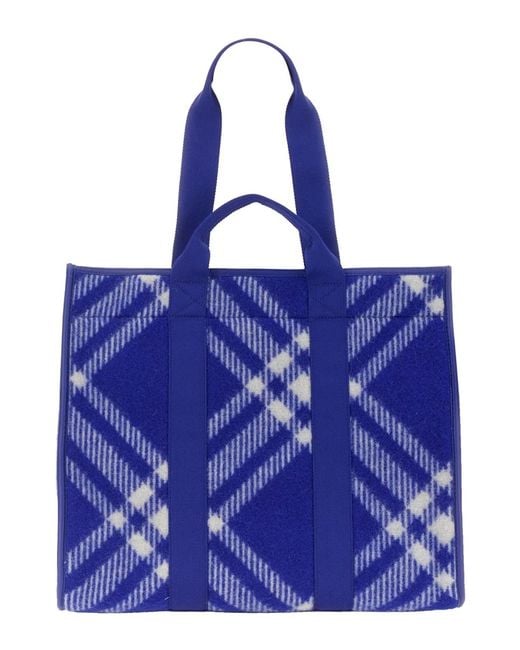 Burberry Blue Embroidered Fabric Knight Shopping Bag for men