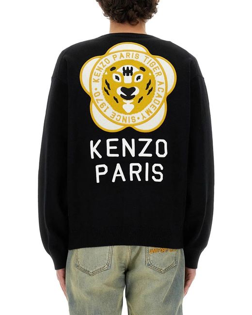 KENZO Black Cardigan With Embroidered Tiger Academy for men