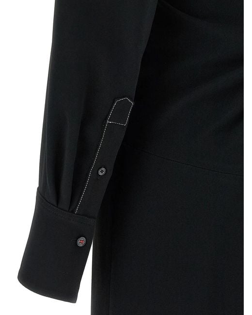 Victoria Beckham Black 'Long Sleeve Polo Collar Midi' Dress