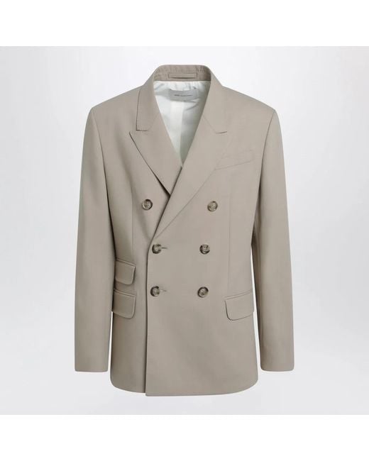 AMI Gray Doublebreasted Virgin Wool Gabardine Jacket for men