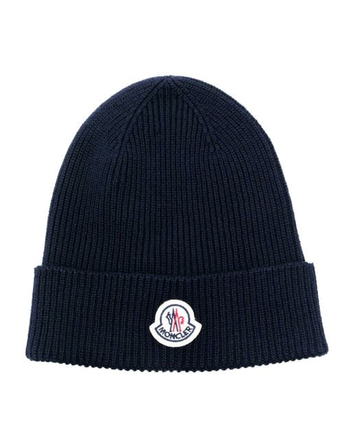 Moncler Blue Virgin Wool Hat for men