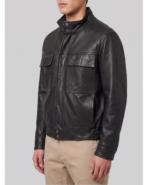 Salvatore Santoro Gray Hammered Leather Bomber Jacket for men