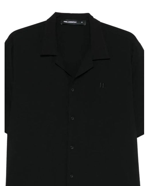 Karl Lagerfeld Black Logo-Embroidered Camp-Collar Shirt for men