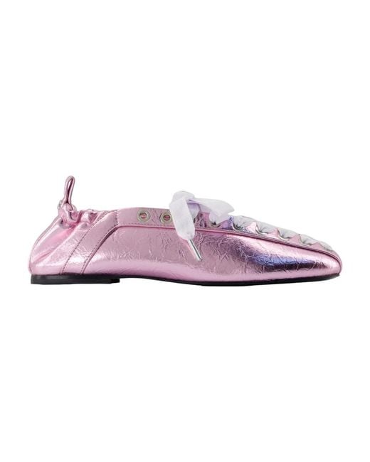 Ganni Purple Eyelet Lace Up Crinkle Ballerinas