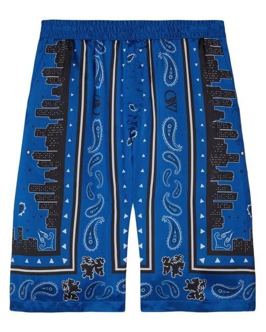 Off-White c/o Virgil Abloh Blue Bandana Viscose Shorts for men